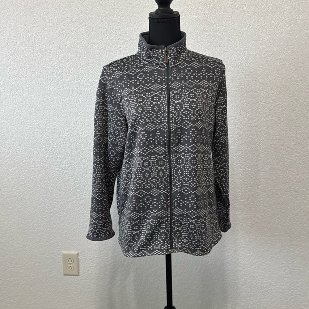 Stan Herman Women’s Gray and White sweater/ fleece jacket, size medium